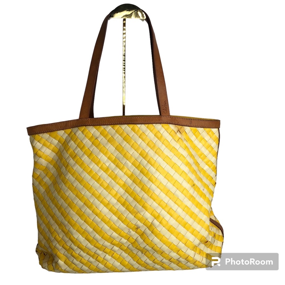 Cole Haan Vintage Basket Weave with Leather Tote Bag Yellow